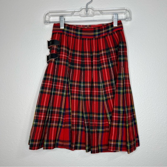 Vintage Florence Walsh Classic Red Scottish Tartan Plaid Wool Pleated Kilt Skirt - Picture 7 of 10